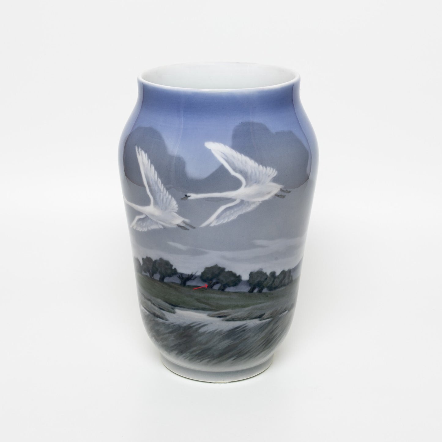 VASO PORCELLANA ROYAL COPENHAGEN "Cigni in Volo" ORIGINALE CM 26 DIFETTO