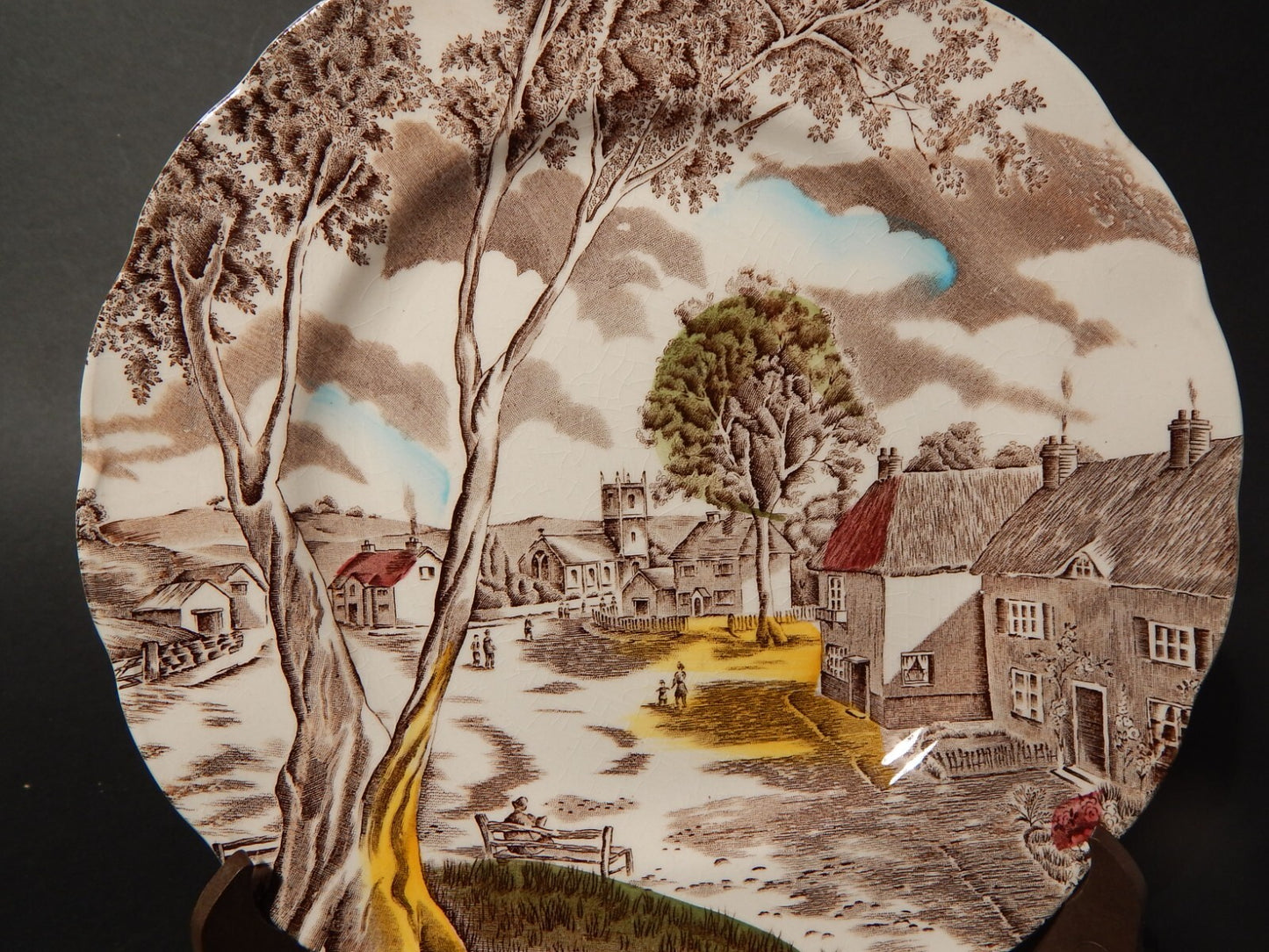 VINTAGE PIATTO CM 23 CERAMICA GRINDLEY STAMPA MANO SUNDAY MORNING