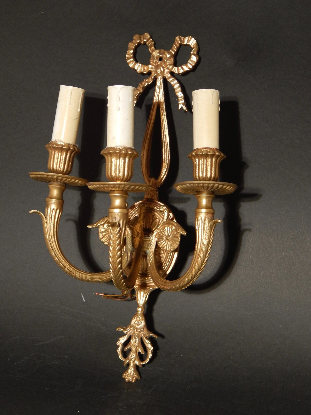 ANTICA ELEGANTE APPLIQUE 3 FUOCHI E 14 LAMPADA PARETE BRONZO OTTONE STILE IMPERO