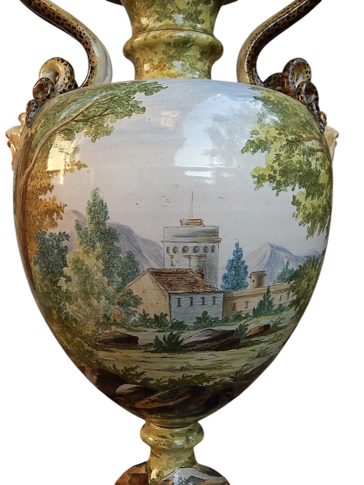 IMPORTANTE VASO MAIOLICA SMALTATA GINORI DOCCIA SCENA BIBLICA SECONDA META' 1800
