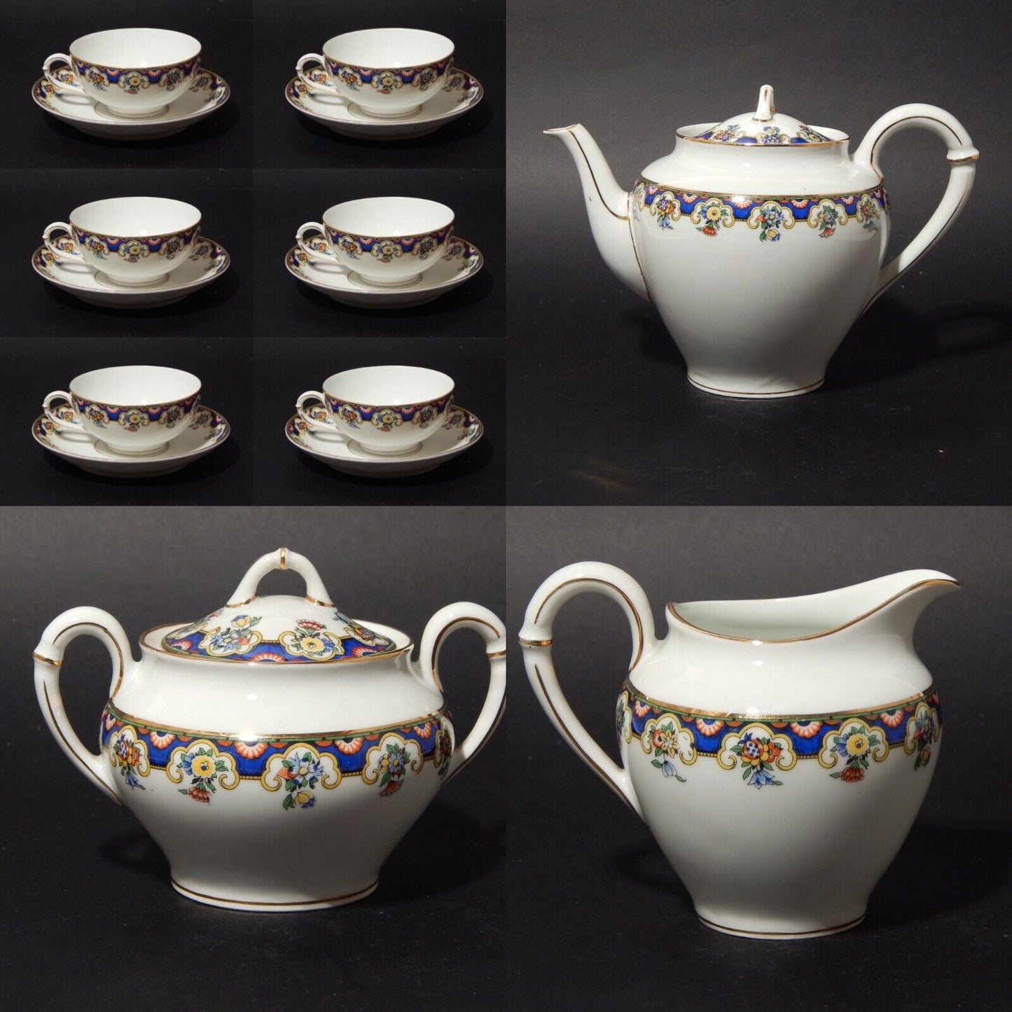 ANTICO SERVIZIO TE' PORCELLANA RICHARD GINORI CARTIGLIO PITTORIA DI DOCCIA