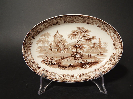 ANTICO VASSOIO OVALE VITTORIANO 1800 PORCELLANA WEDGWOOD RARO DISEGNO ORIENTALE