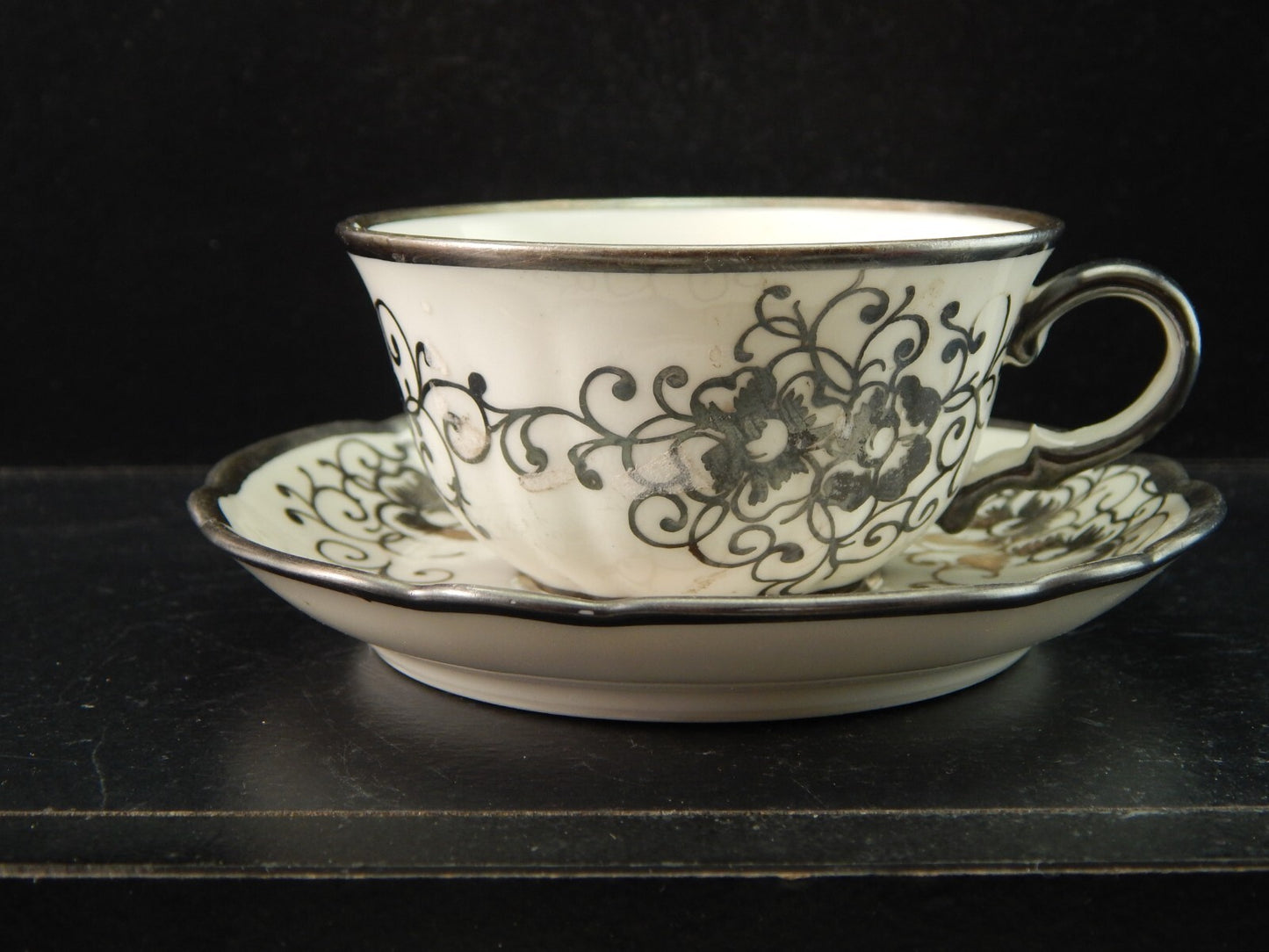 ANTICA TAZZINA CAFFE' PORCELLANA VERBANO LAVENO ART DECO DECORO ARGENTO