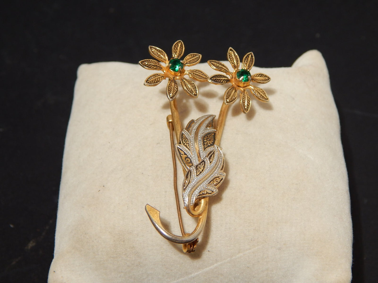 VINTAGE BIJOUX ELEGANTE SPILLA DORATA TEMA FLOREALE