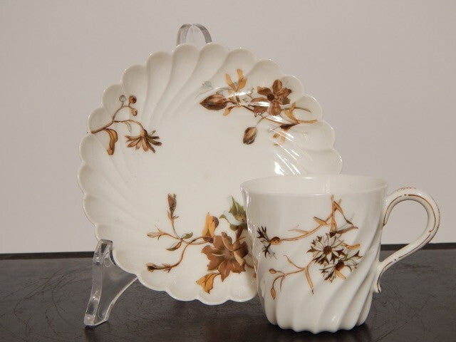 ANTICA ART NOUVEAU TAZZINA CAFFE' PORCELLANA HAVILAND & CO LIMOGES FIORI ROVO #