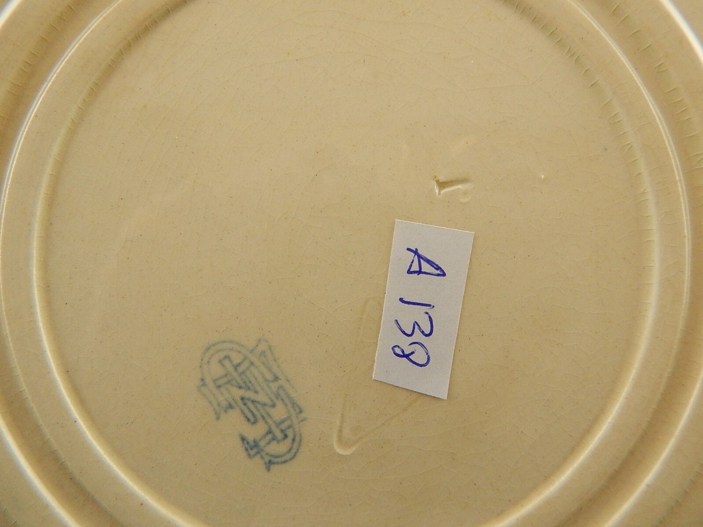 ANTICO RARO DEL 1875 PIATTO CM 22,5 CERAMICA GIEN DECORO BLU ALLA ROUEN A138