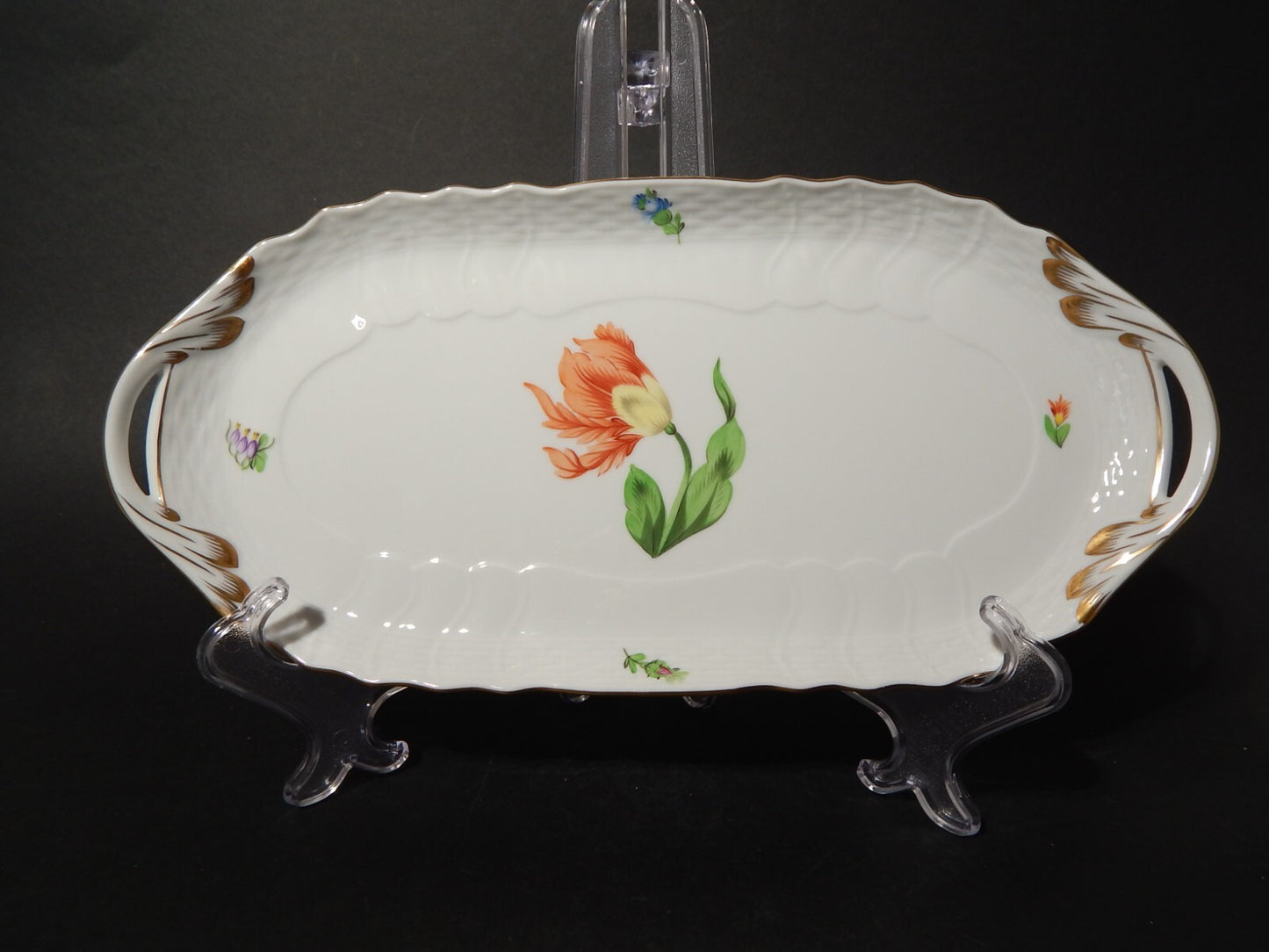 PREZIOSO ELEGANTE PORCELLANA HEREND VASSOIO RETTANGOLARE SANDWICH PETIT BOUQUET