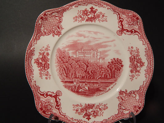 VINTAGE JOHNSON BROS OLD BRITAIN CASTLE PIATTO QUADRATO SEMI PORCELLANA ROSSO