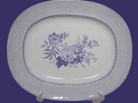 ANTICO GRANDE VASSOIO CERAMICA STAFFORDSHIRE PRIMAVESI 1860 ERMINE BORDER VIOLA