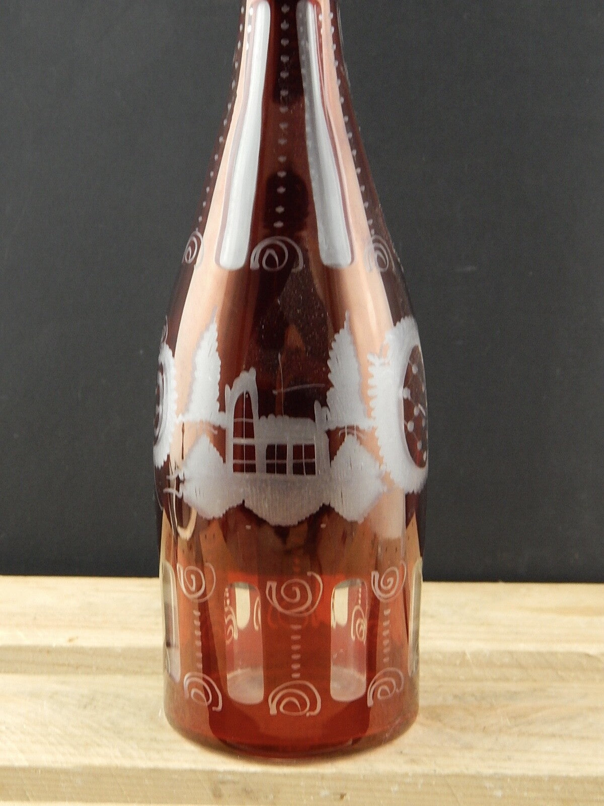 ANTICA RARA BOTTIGLIA INCISA CRISTALLO BOHEMIA BIEDERMEIER ROSSO RUBINO