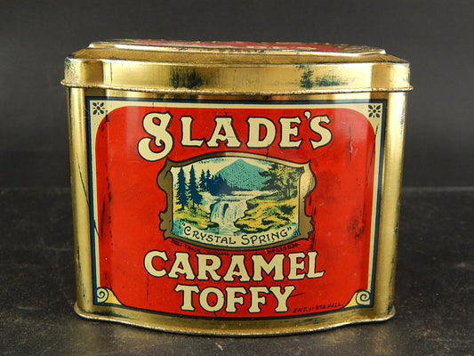 PUBBLICITARIO RARA VINTAGE SCATOLA LATTA MADE ENGLAND SLADE'S CARAMEL TOFFY