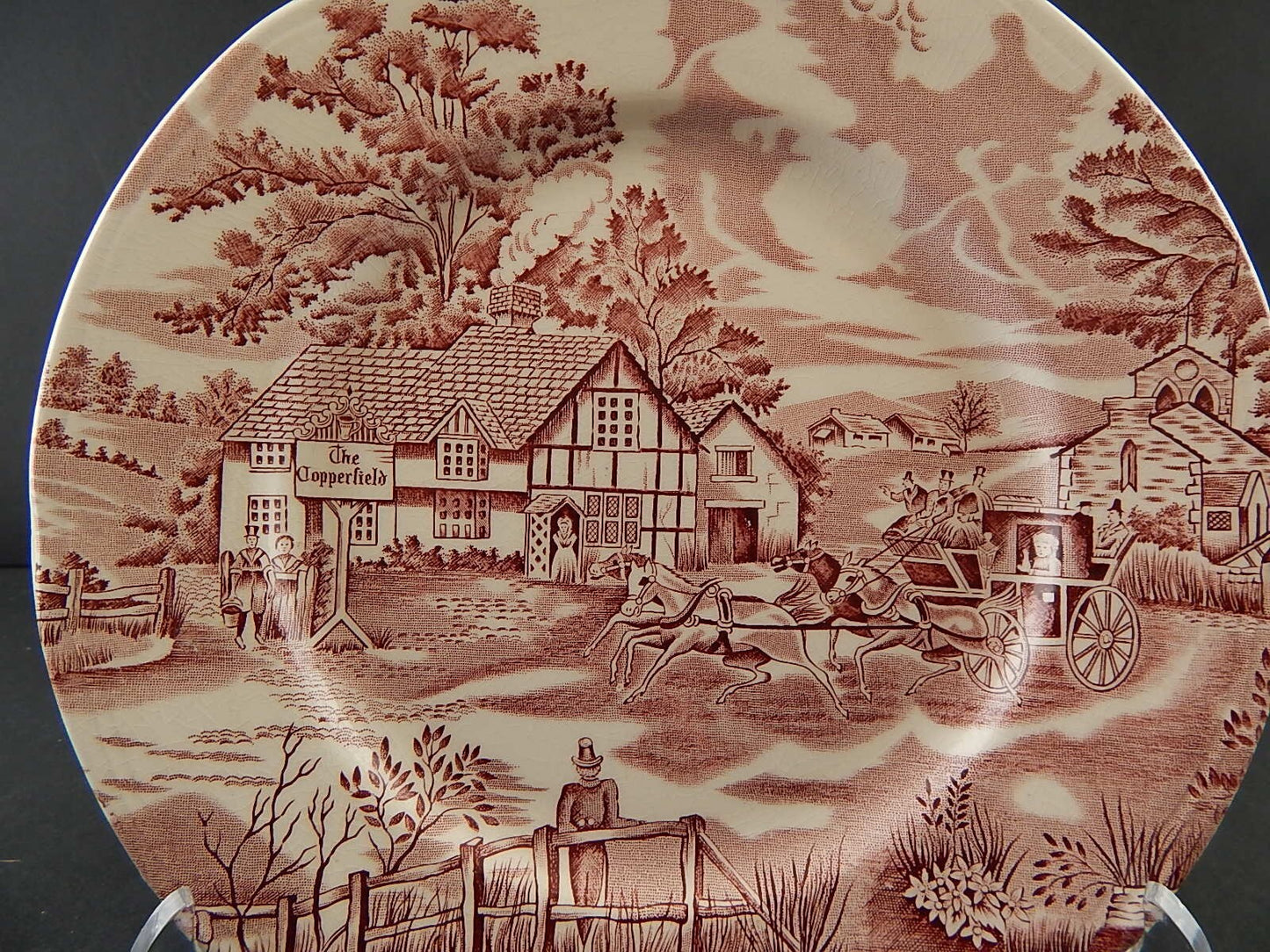 ANTICO PIATTO CERAMICA MAIOLICA LUNEVILLE ENGLISH STYLE BIANCO E ROSSO A290