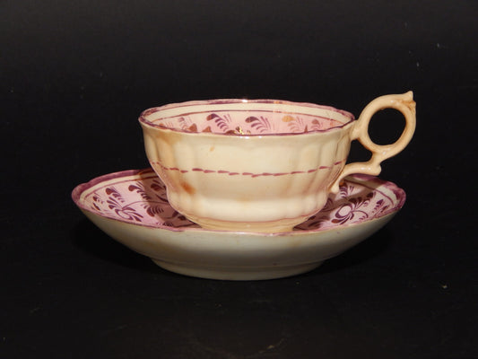 ANTICA GEORGIANA TAZZA TE' PORCELLANA LUSTRO ROSA STAFFORDSHIRE