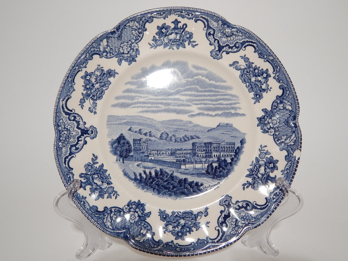 VINTAGE JOHNSON BROS PIATTO OLD BRITAIN CASTLE BLU PORCELLANA DIFETTO #1903