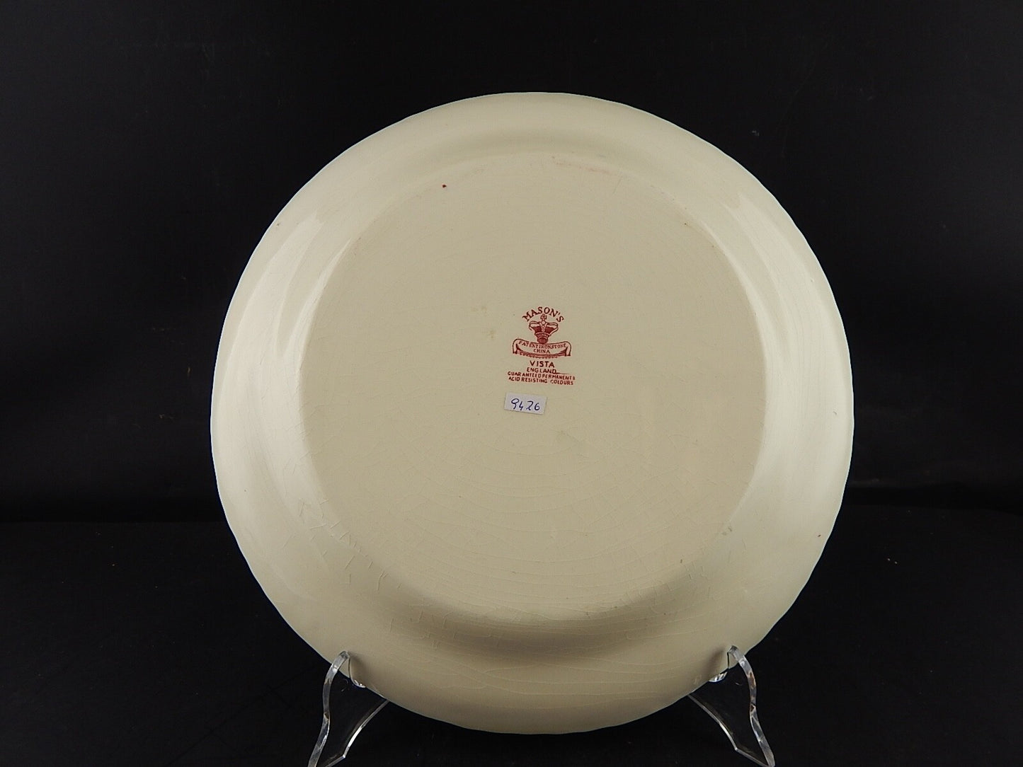 ANTICO PIATTO VASSOIO ROTONDO CERAMICA INGLESE MASON’S DECORO VISTA BIANCO ROSSO