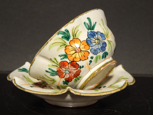 ANTICA RARA TAZZA E PIATTINO IN MAIOLICA CERAMICA CANTAGALLI FIRENZE ITALY #1347