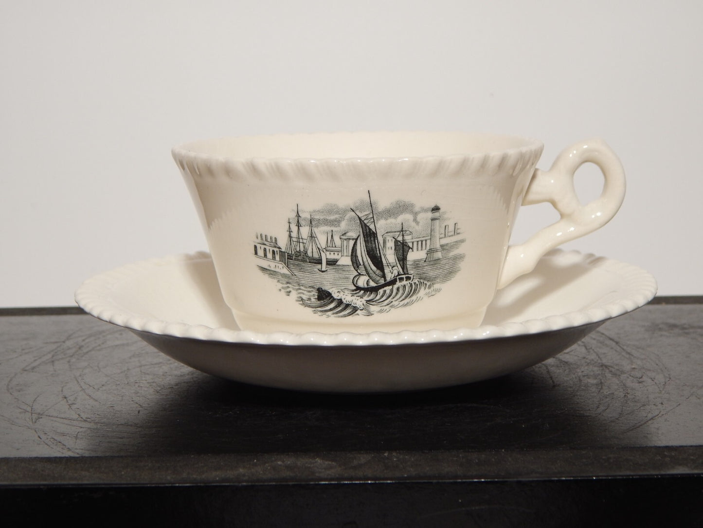 ANTICA RARA TAZZA TE' INGLESE SEMI PORCELLANA COPELAND SPODE PAESAGGIO MARINO