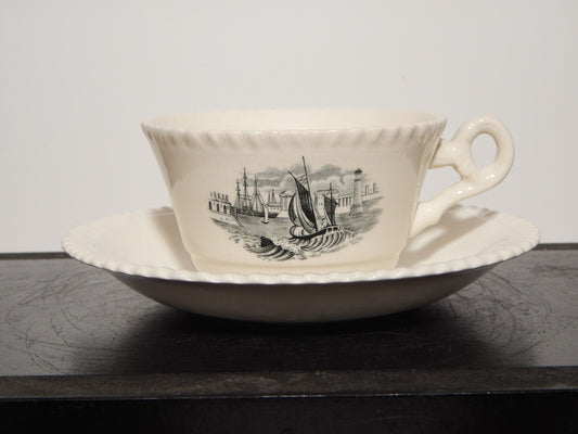 ANTICA RARA TAZZA TE' INGLESE SEMI PORCELLANA COPELAND SPODE PAESAGGIO MARINO