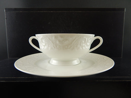 TAZZA BRODO LIMOGES RAYNAUD WASHINGTON PORCELLANA BIANCA DECORO ARABESCHI DEFECT