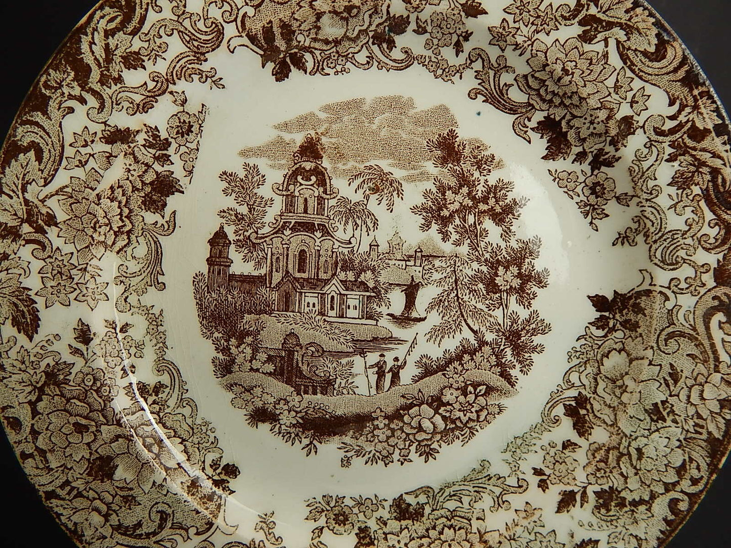 ANTICO RARO PIATTO CERAMICA VERBANUM LAVENO MARCHIO INCUSSO PAESAGGIO ORIENTALE