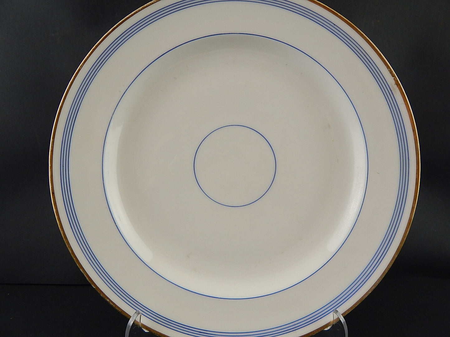 ANTICO PIATTO VASSOIO ROTONDO PORCELLANA PARIGI BIANCA BLU ORO NAPOLEONE III #