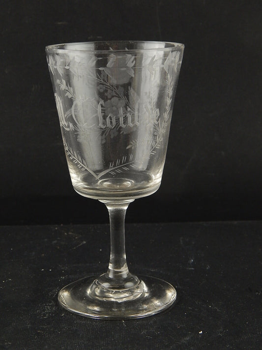 ANTICO 1800 COLLEZIONE CALICE CRISTALLO INCISO ALL'ACIDO M. CLOTILDE