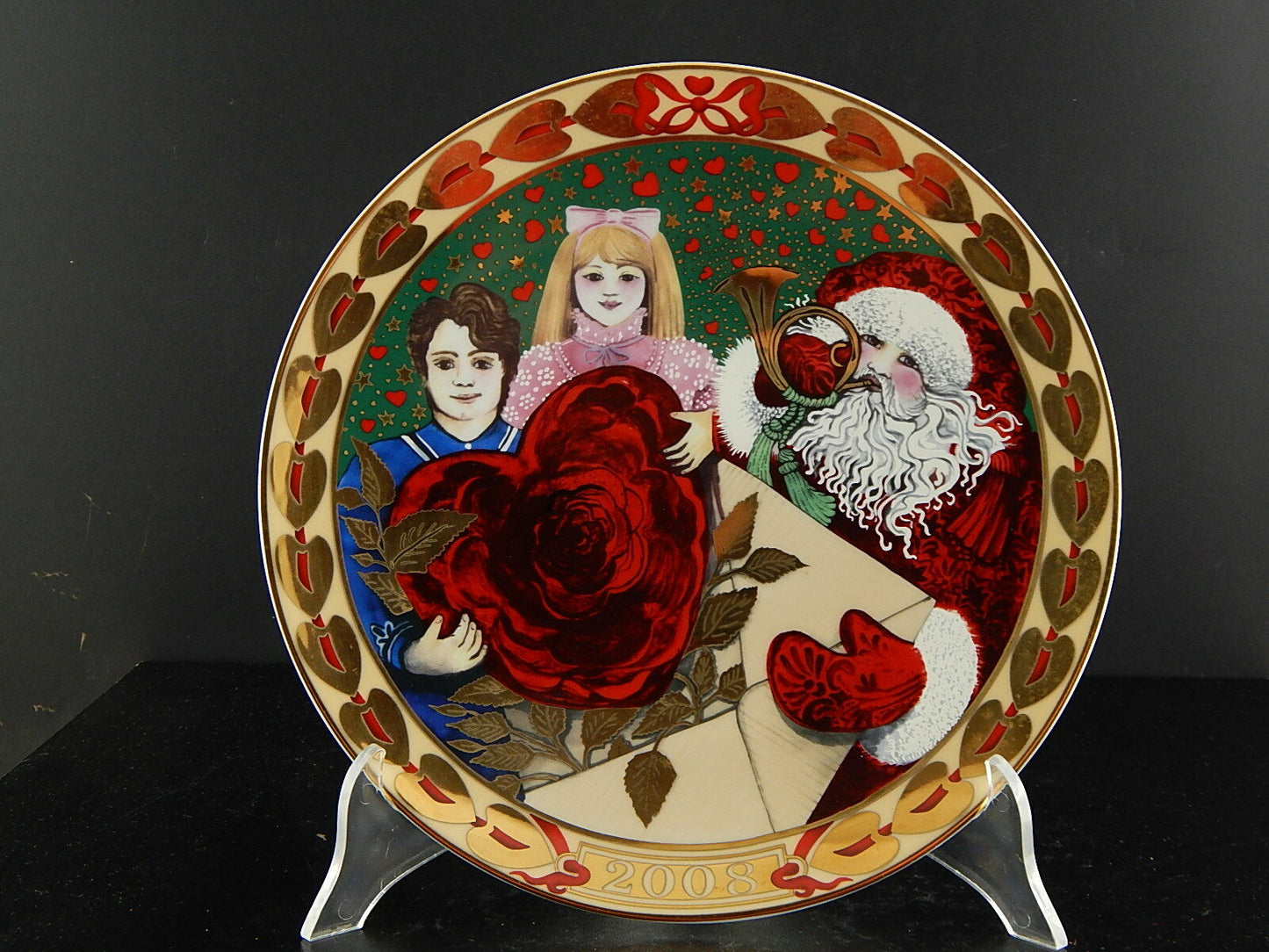 ROYAL COPENHAGEN PORCELLANA PIATTO CUORI NATALE 2008 COLLEZIONE HEARTS OF XMAS