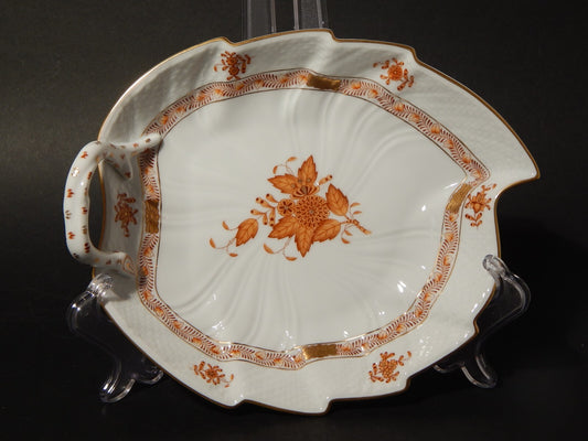 PREZIOSA PORCELLANA HEREND PIATTO A FOGLIA APPONYI CHINESE BOUQUET RUGGINE