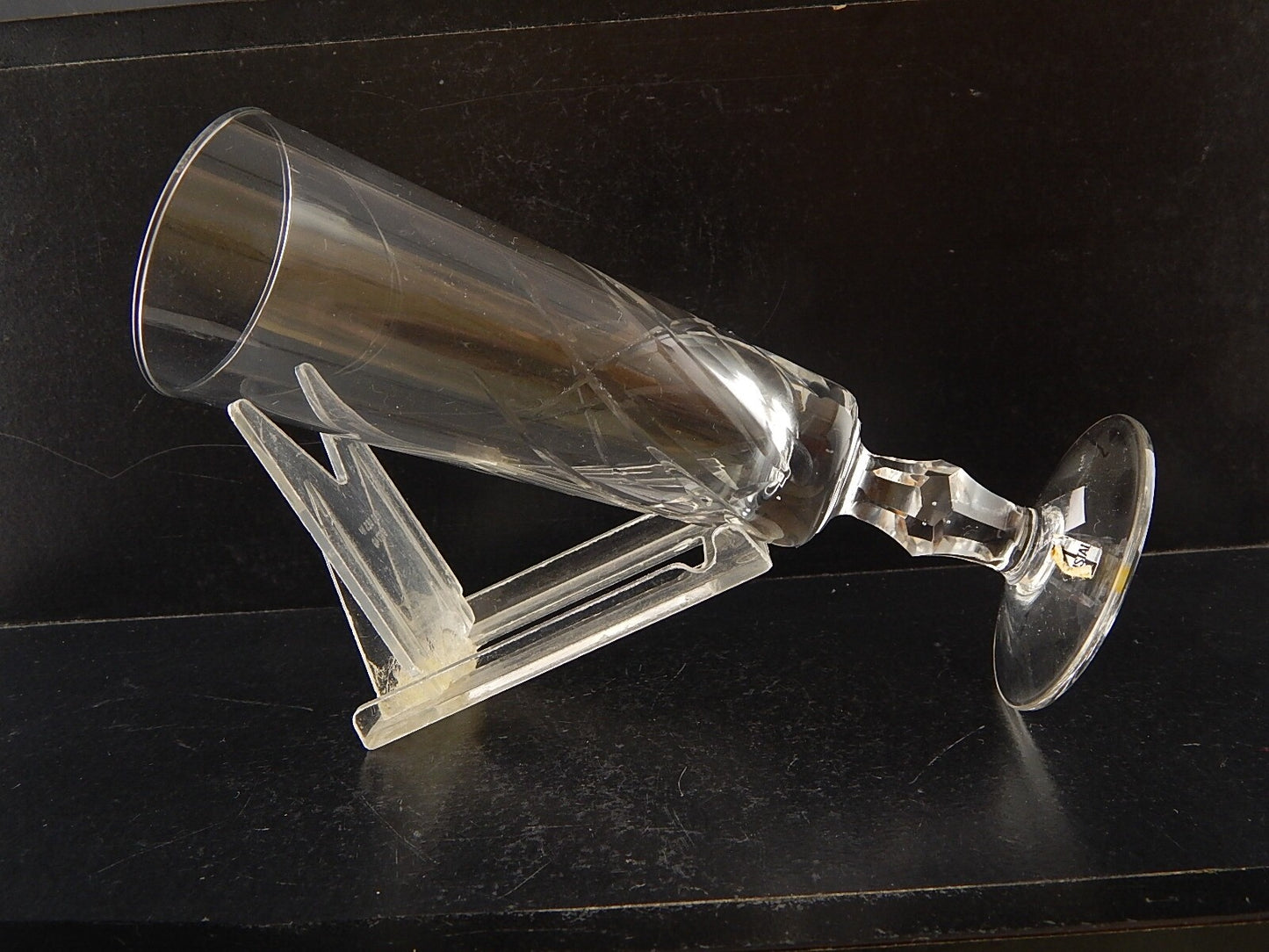 ANTICO ART DECO SERVIZIO 6 BICCHIERI FLUTE DI CRISTALLO BOEMIA INCISI MOLATI