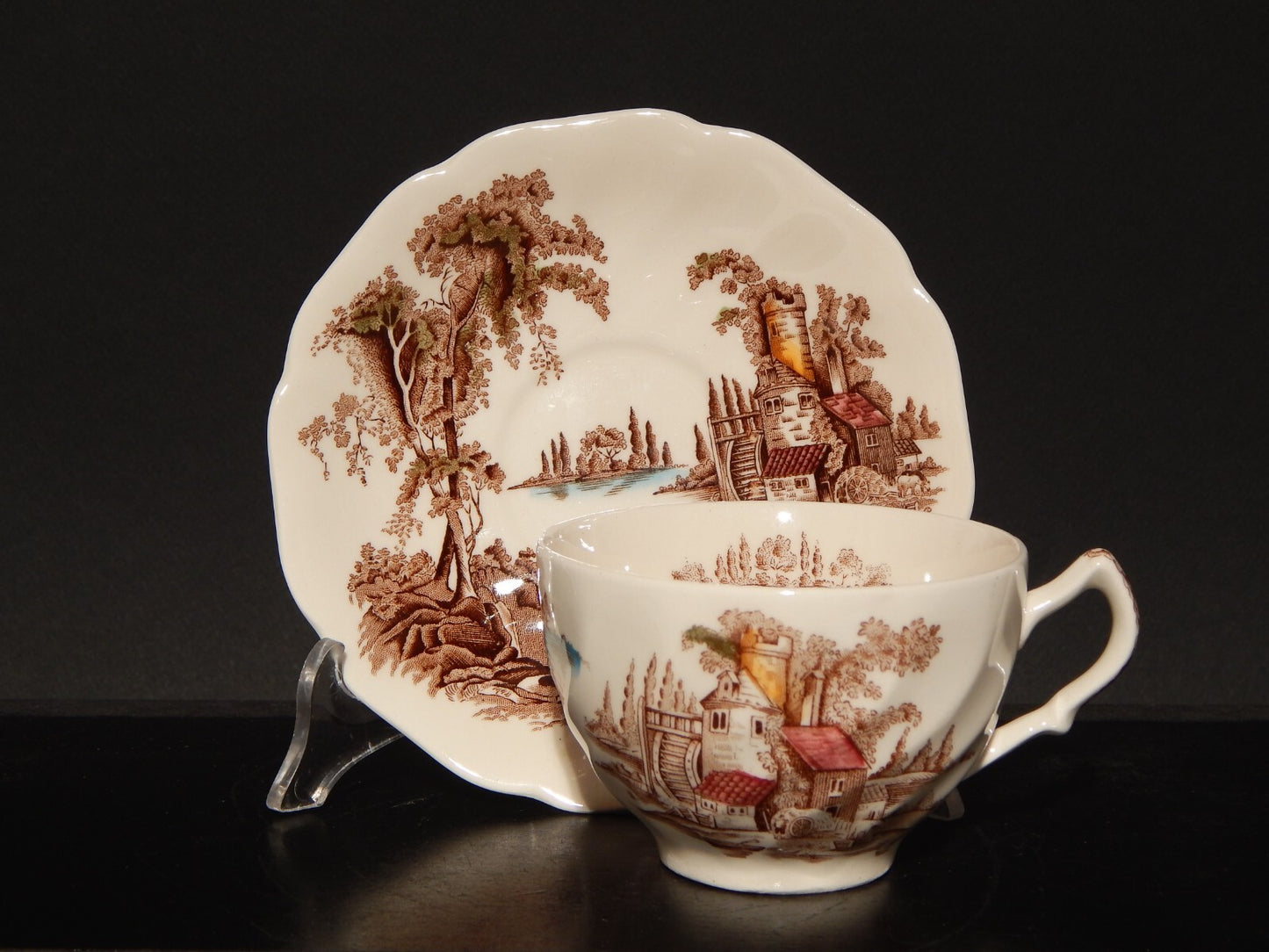 VINTAGE TAZZA DA TE' SEMI PORCELLANA JOHNSON BROS THE OLD MILL STAMPA A MANO