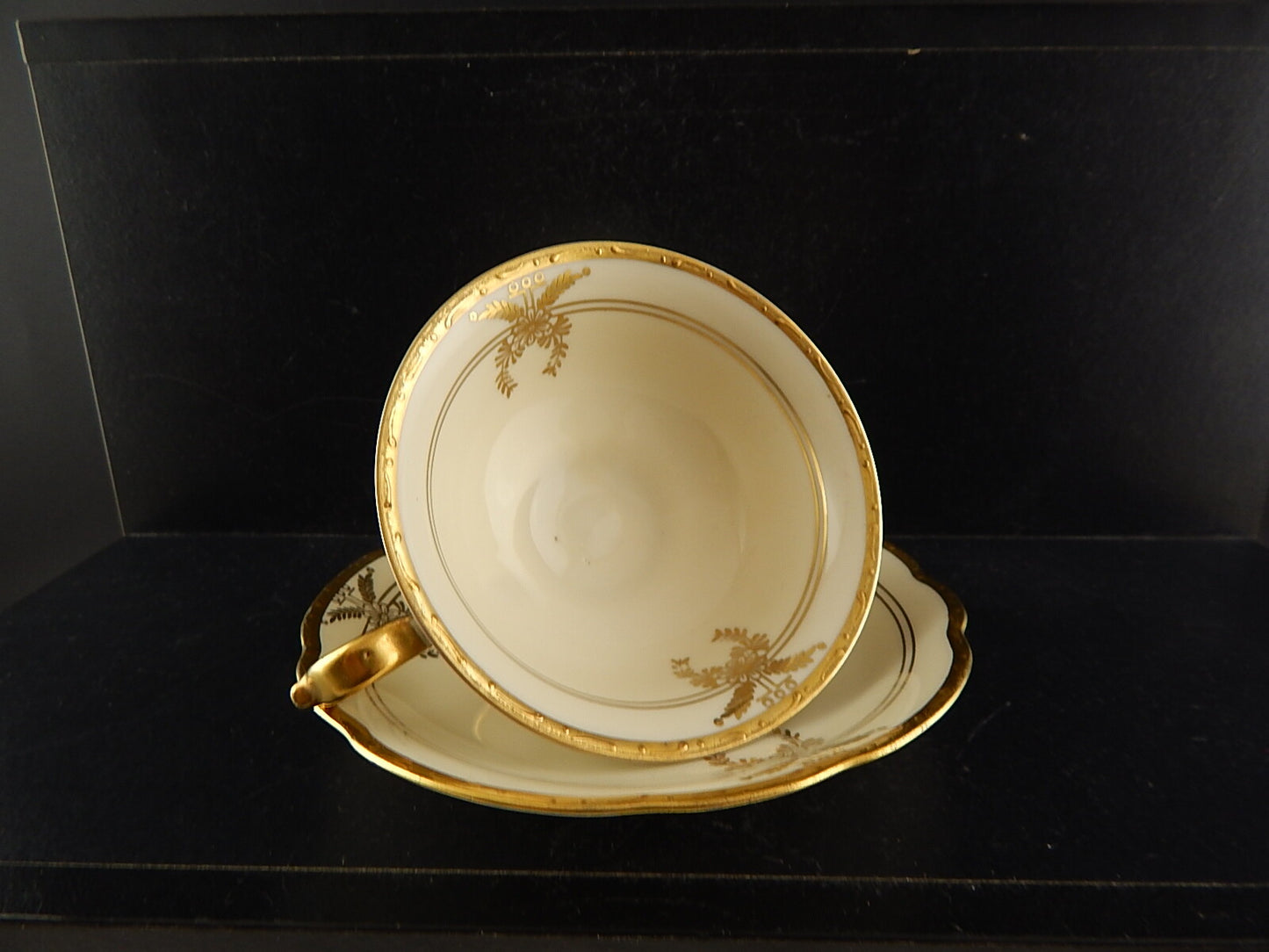 ANTICA TAZZA TÈ PORCELLANA AVORIO GHIRLANDE ORO SCHWARZENHAMMER BAVARIA