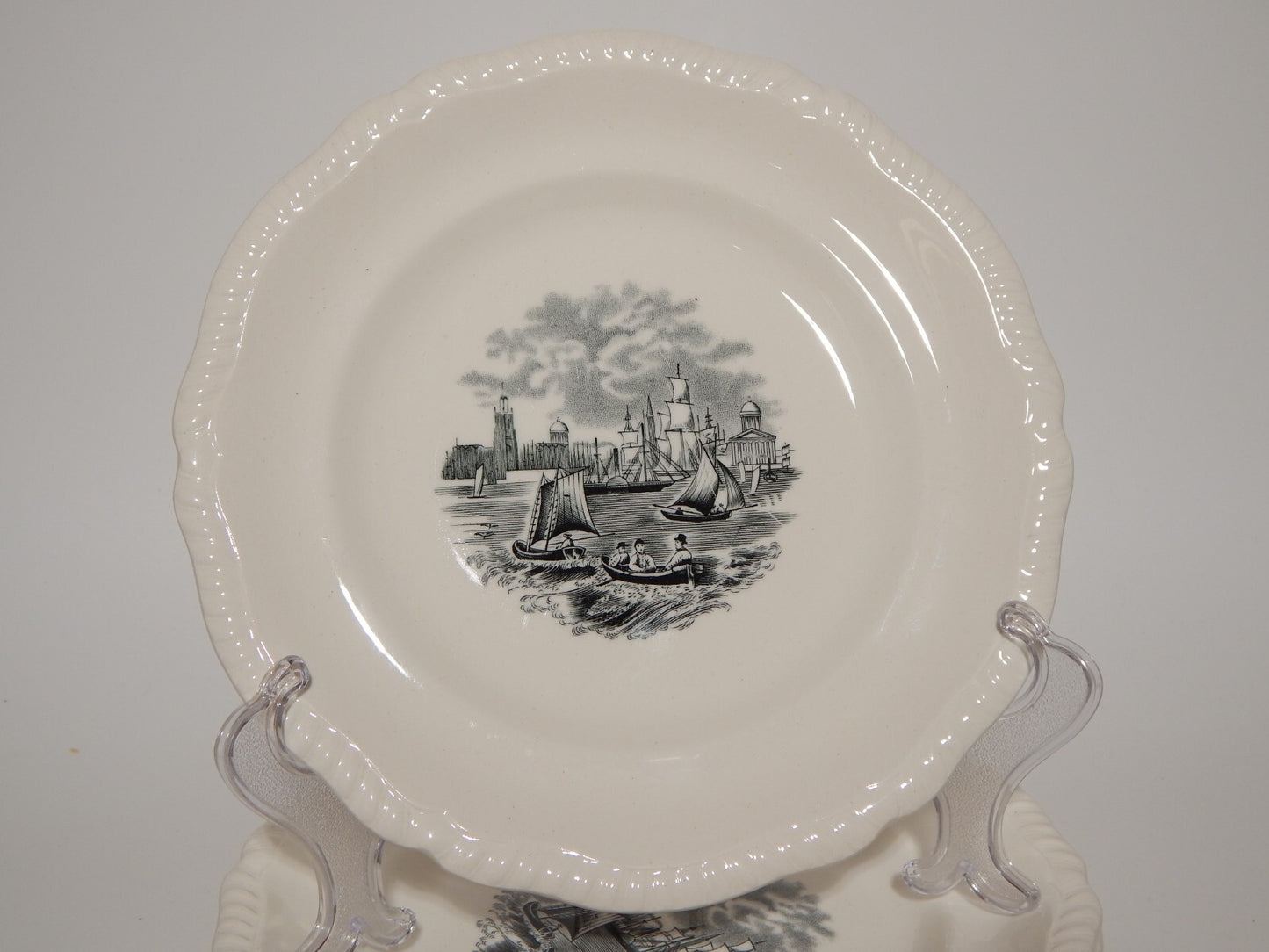 ANTICO SERVIZIO 6 PIATTI DESSERT SEMI-PORCELLANA COPELAND SPODE PAESAGGIO MARINO