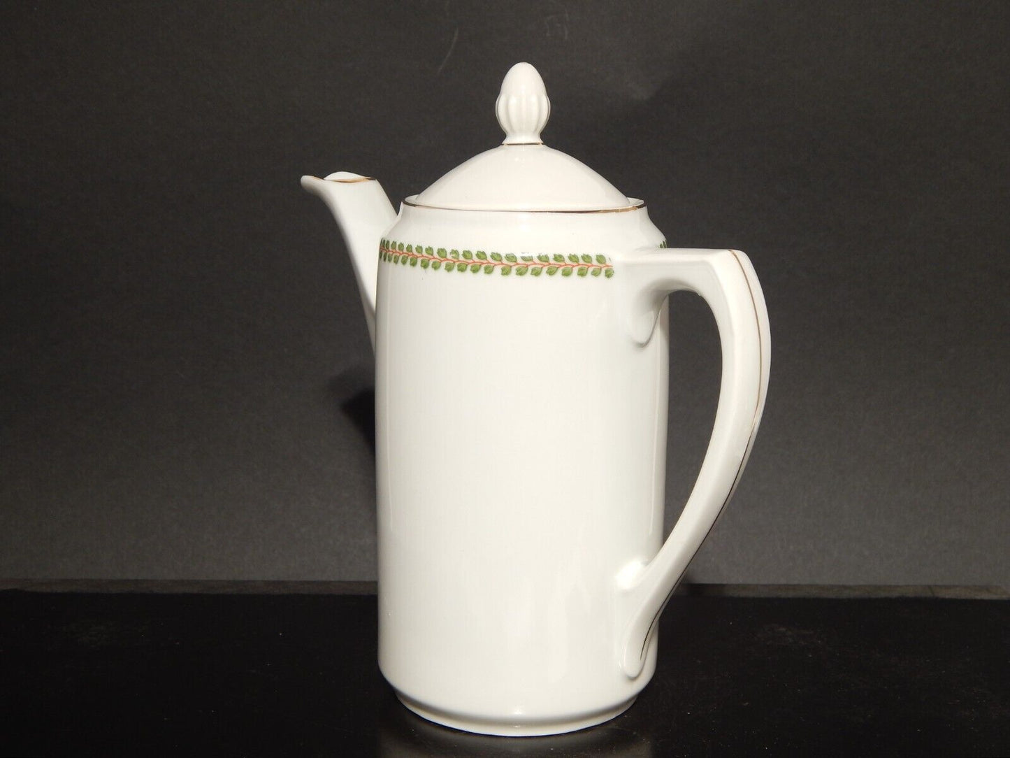 ANTICO IMPERO SERVIZIO CAFFÈ PORCELLANA BIANCA GHIRLANDE PICCOLE FOGLIE VERDI