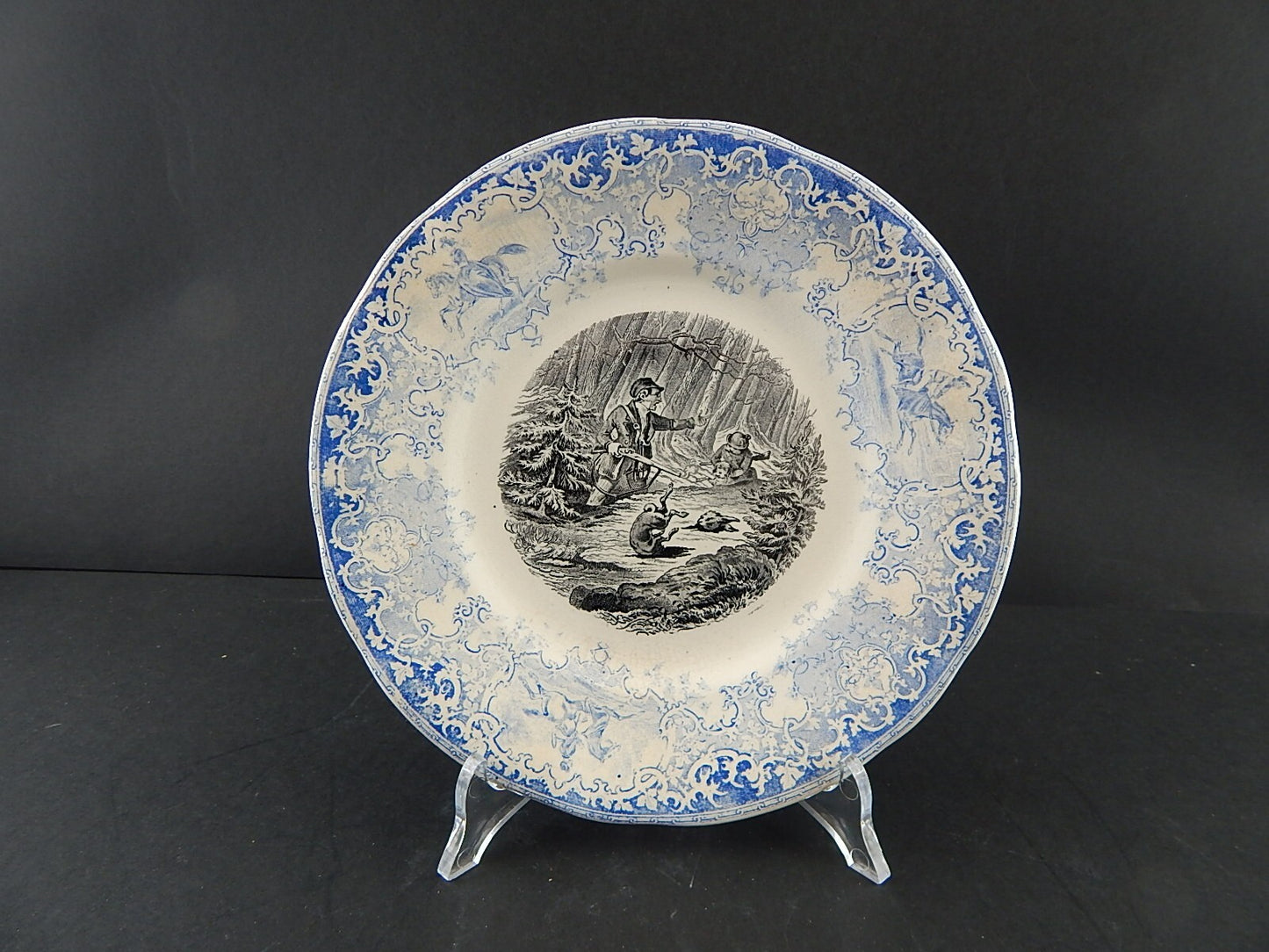 ANTICO PIATTO UMORISTICO CERAMICA FRANCESE SECONDA META' 800 IL CACCIATORE #9813