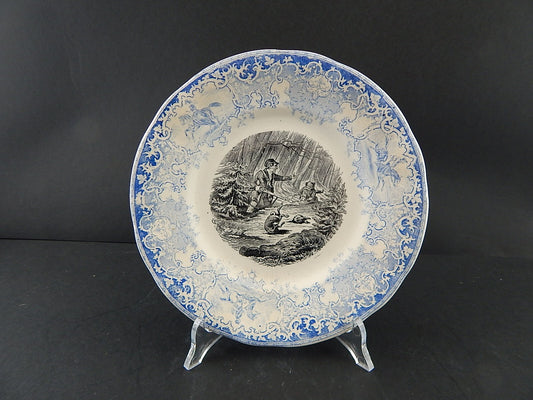 ANTICO PIATTO UMORISTICO CERAMICA FRANCESE SECONDA META' 800 IL CACCIATORE #9813