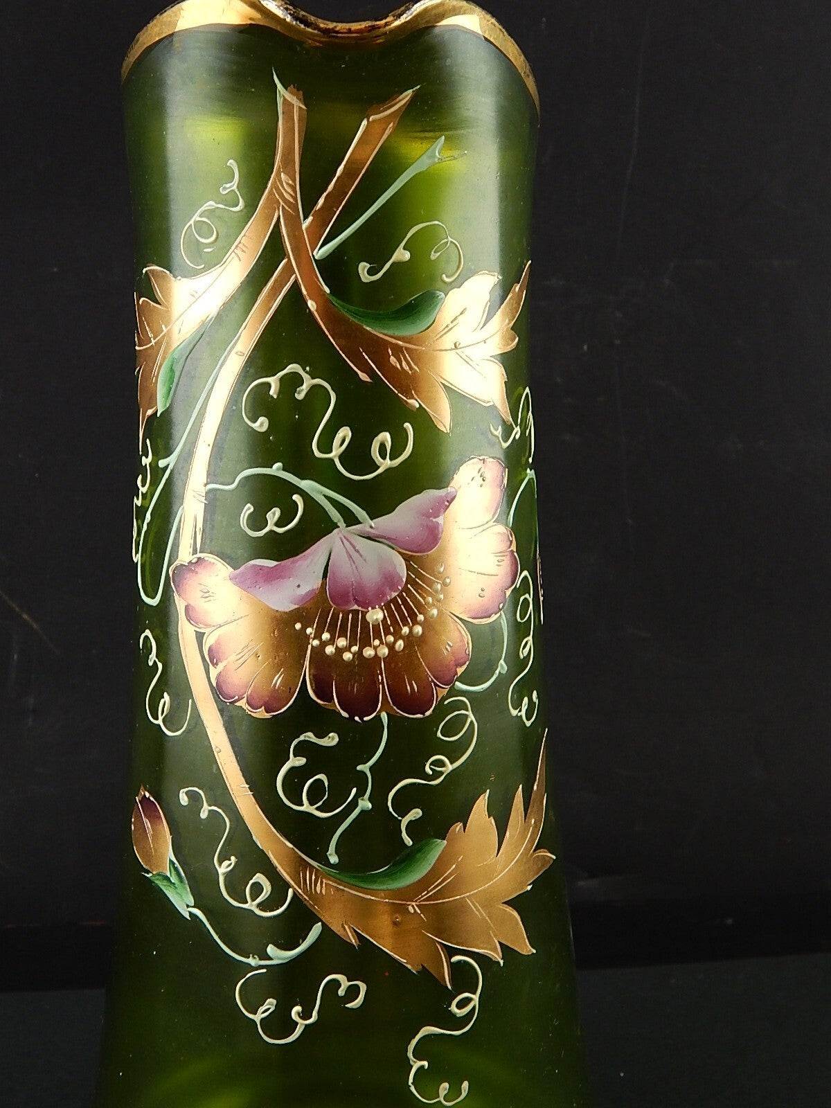 ANTICA PREZIOSA BROCCA CARAFFA VETRO SOFFIATO DI MURANO EPOCA LIBERTY DIPINTA