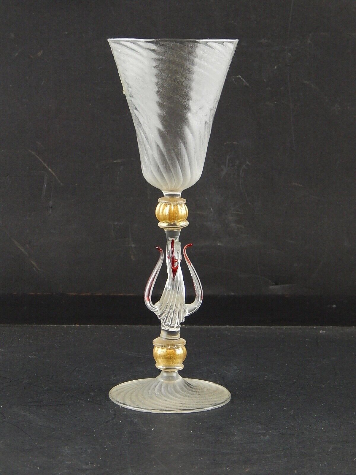 TIPETTO CALICE MURANO VETRO SOFFIATO RIGATO CIGNO FIRMATO CORTELLA & BALLARIN