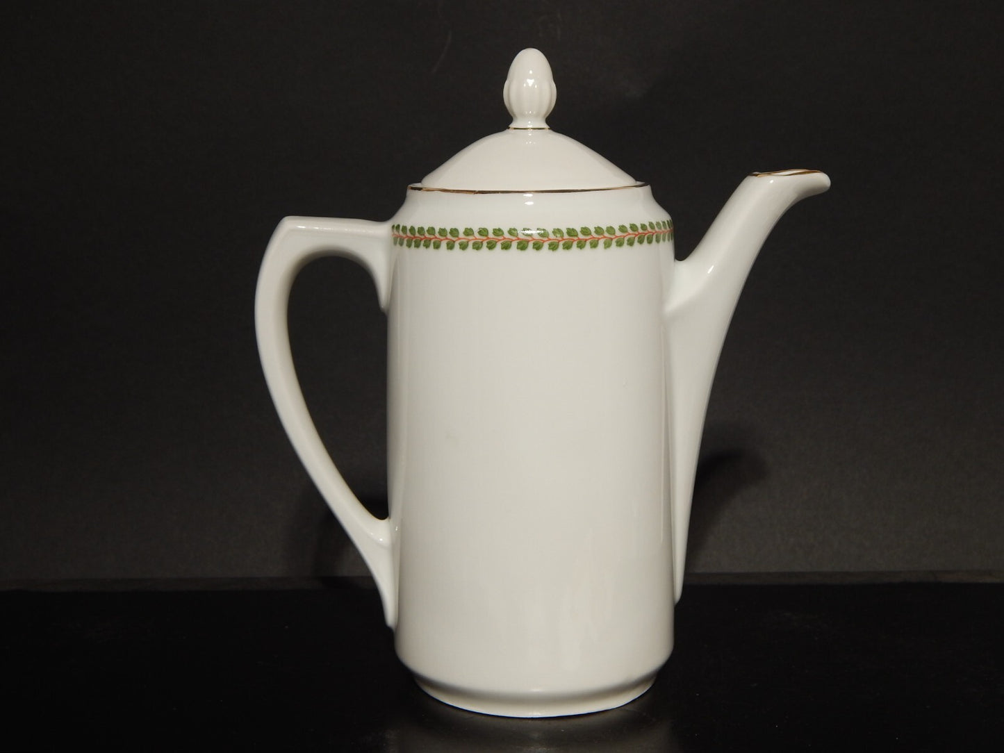 ANTICO IMPERO SERVIZIO CAFFÈ PORCELLANA BIANCA GHIRLANDE PICCOLE FOGLIE VERDI