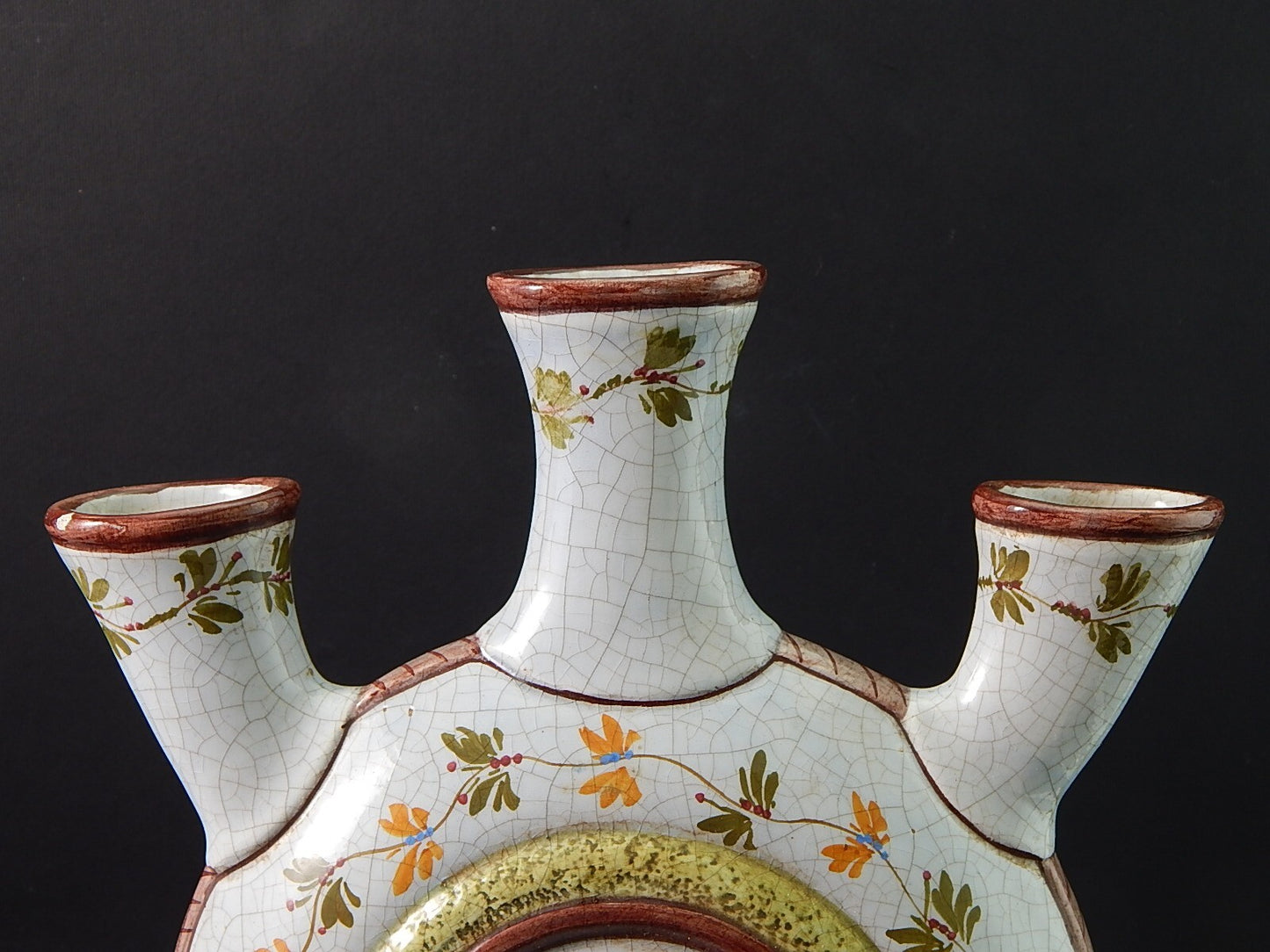 ANTICO RARISSIMO VASO TULIPANIERA CERAMICA MAIOLICA ITALIANA DIPINTO POLICROMO