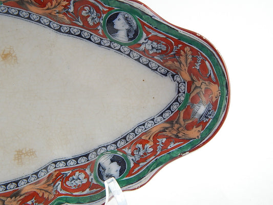 ANTICA RAVIERA VASSOIO CERAMICA PORCELLANA INGLESE XIX SEC. DECORO URBINO