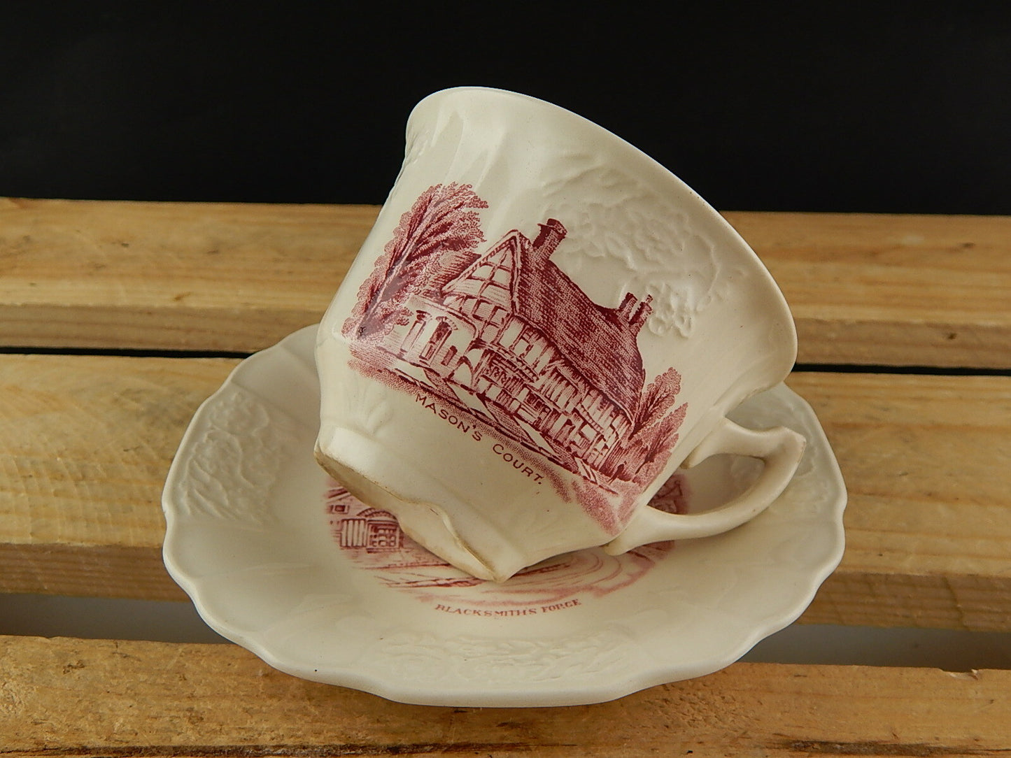 TAZZA CERAMICA ANTICA SHAKESPEARE LAND MYOTT SON & CO 1830 HANLEY BIANCO ROSSO