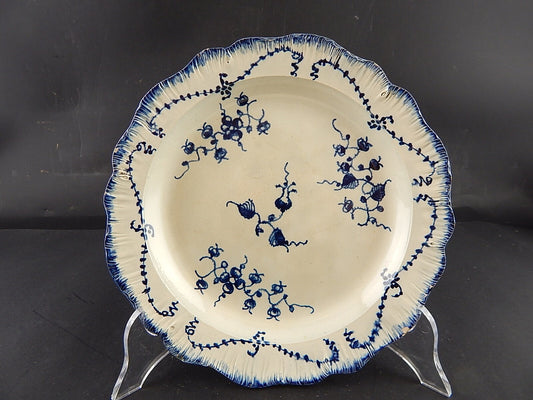 ANTICO 1780 RARISSIMO PIATTO INGLESE FERRY BRIDGE POTTERY YORKSHIRE BIANCO BLU