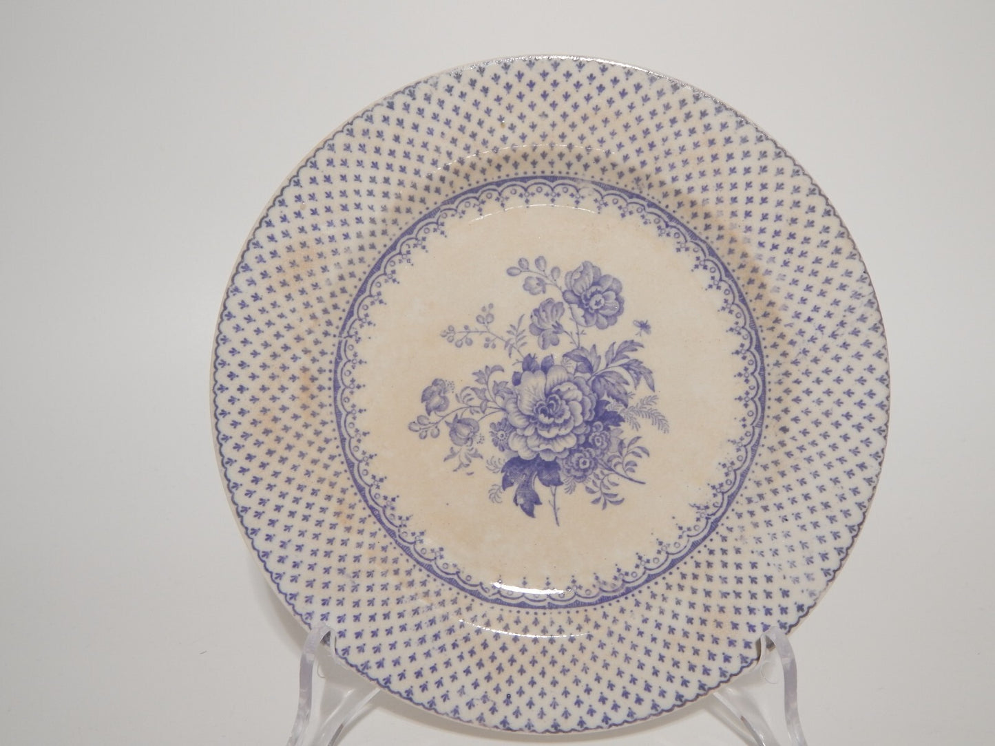 ANTICO SET 12 PIATTI CERAMICA STAFFORDSHIRE PRIMAVESI 1860 ERMINE BORDER VIOLA