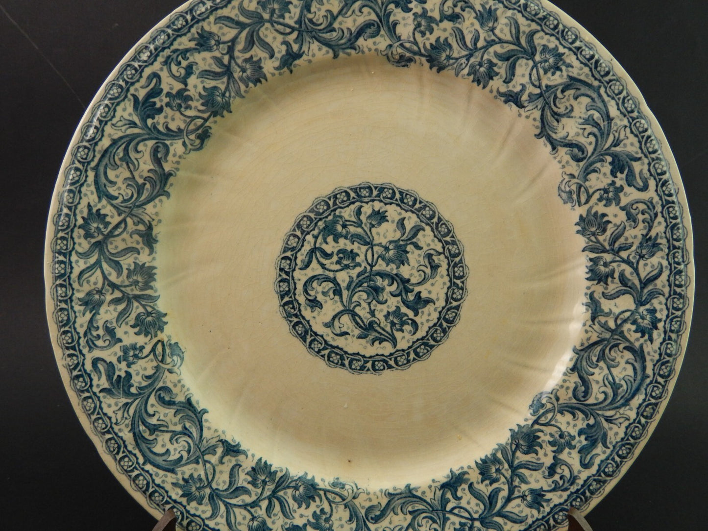 ANTICO RARO DEL 1923 PIATTO MAIOLICA CERAMICA GIEN DECORO BLU ALLA ROUEN #1764