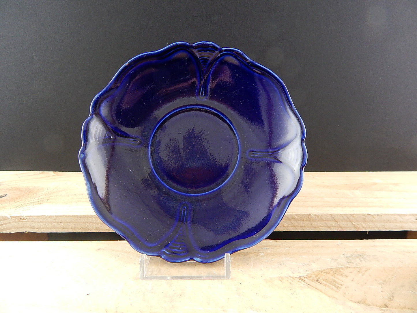 ANTICA PREZIOSA TAZZA PIATTO PORCELLANA ART NOUVEAU BLU COBALTO COLLEZIONE 1900