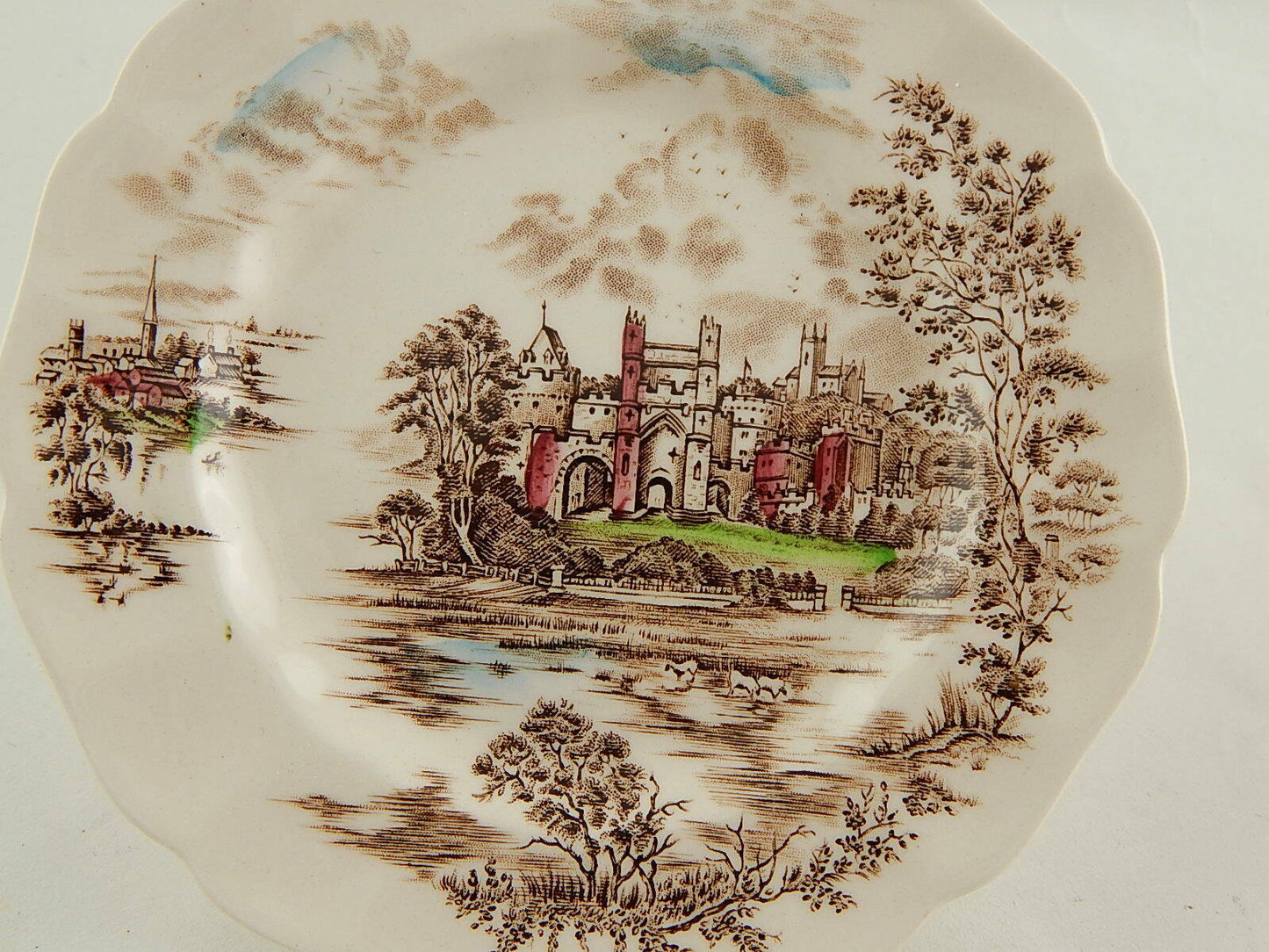 VINTAGE SEMI PORCELLANA JOHNSON BROS COLLEZIONE ANCIENT TOWERS PIATTO DESSERT