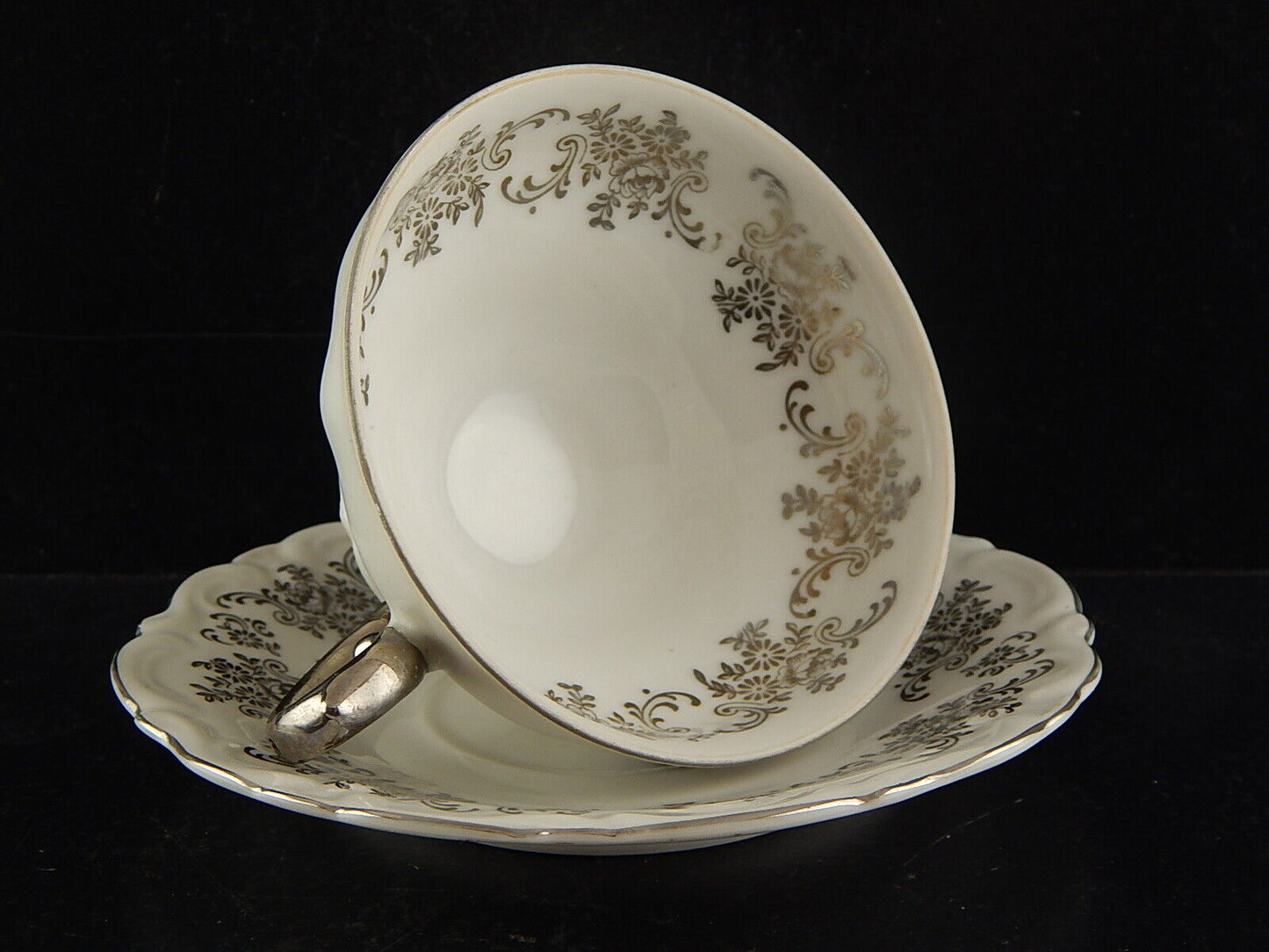 ANTICA ART DECO PREZIOSA TAZZA TE' PORCELLANA ARGENTO 925 WINTERLING BAVARIA