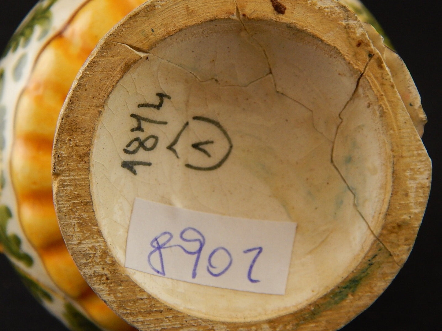 ANTICA LATTIERA BRICCO MAIOLICA CERAMICA POLICROMA FANTECHI ANSE A SERPE DIFETTI