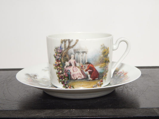 ANTICA PRIMA META' 900 LIMOGES TAZZA DA TE' PORCELLANA BIANCA CON SCENA GALANTE