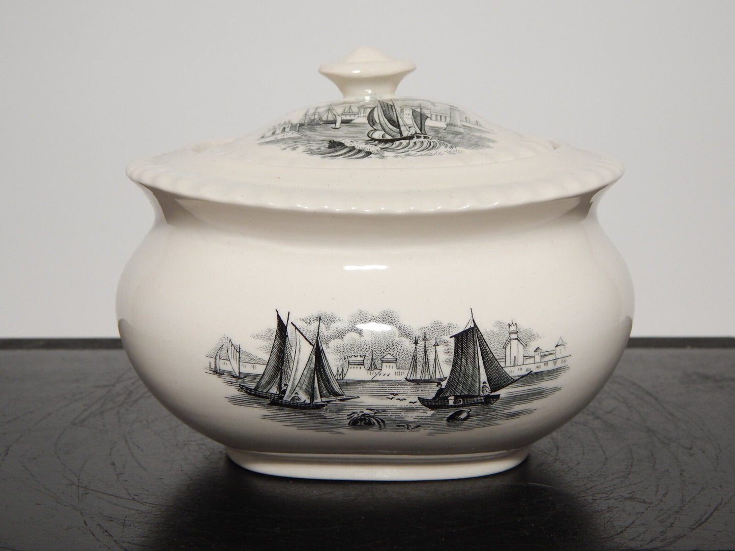 ANTICA ZUCCHERIERA INGLESE SEMI PORCELLANA COPELAND SPODE PAESAGGIO MARINO